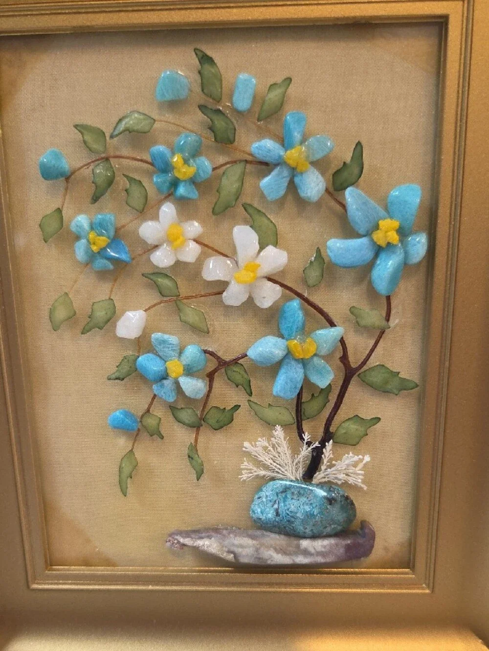 Vintage Gold Framed Mosaic Stone Art 5 By 6 Inch.